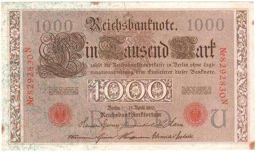 Germany 1000 Mark 1910, red seal - 103 years old