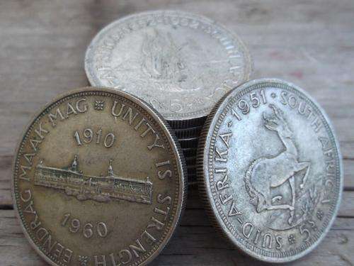SA Union 5/- Crown(x21) 50% silver, investment in silver - bid per coin
