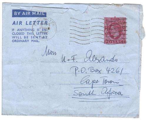 Postal History - Airmail Kensington, UK to Cape Town 1952