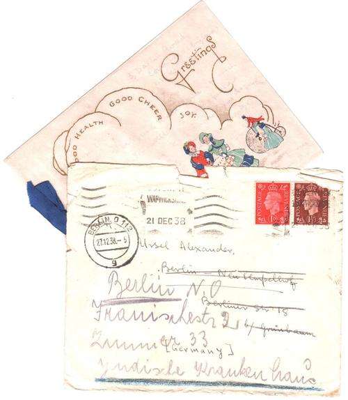 Postal History - Revenue letter Warwickshire, UK to Berlin 1938 - dual cancellation & new years card