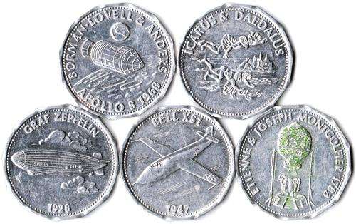 Lot of 5 vintage Shell 'Man in Flight' tokens - all in great condition