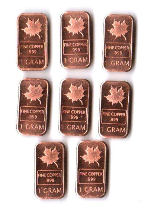 Maple leaf 8 x 1 gram .999 pure copper bars