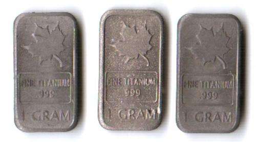Maple leaf 3 x 1 gram .999 pure titanium bars