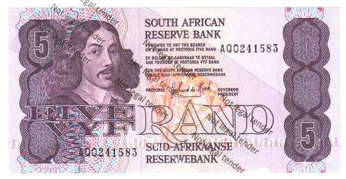 SA R5 G de Kock 3rd Issue AQ 1989 UNC
