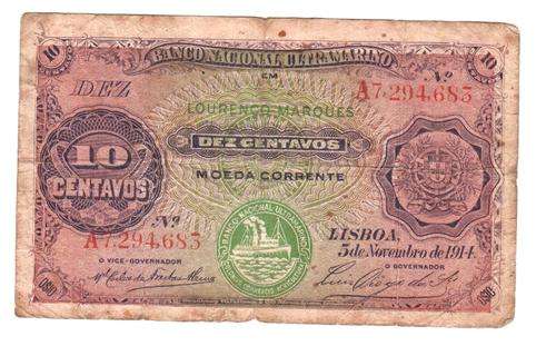 1914 Mozambique 10 Centavos banknote