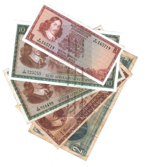 Lot of 5 old SA banknotes - see description and images for condition