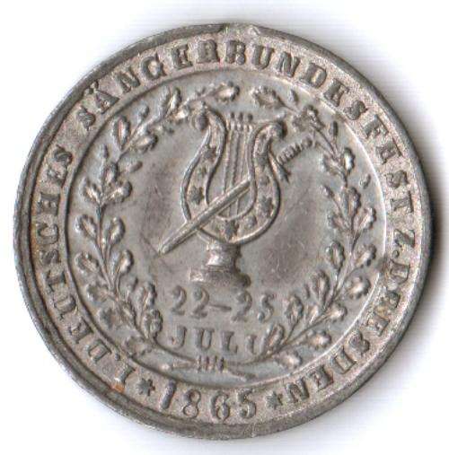 1865 Rare German National Singing / Choir Festival medallion - Dresden, white metal