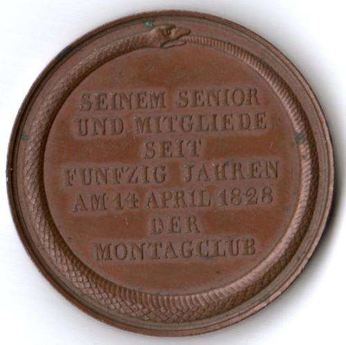 Very rare medallion Friedrich Philip Rosenstiel 50th anniversary as member of Montagclub 1828