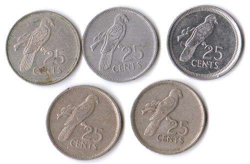 Seychelles 25 Cents Parrot 1982 (x2), 1989, 1993, 2010