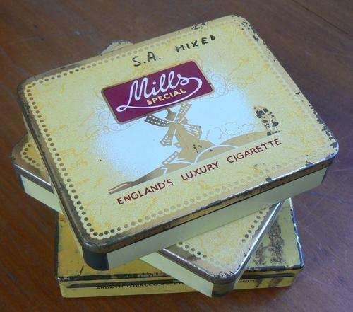 Three vintage cigarette tins: 2x Mills Special, 1x State Express 555 - one bid takes all three
