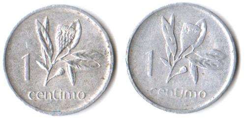 1975 Mozambique 1 Centimo rare aluminium (x2), one poorly struck, even rarer