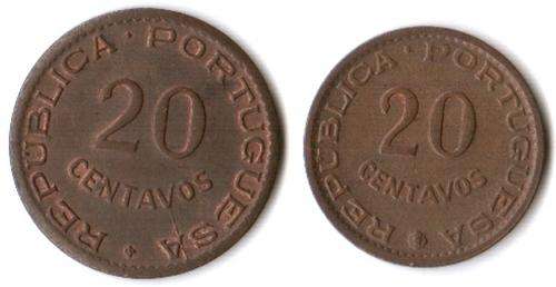 Mozambique 20 Centavos 1949 & 1961 - both toned