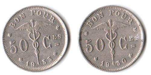 Belgium 50 Centimes 1930 & 1933