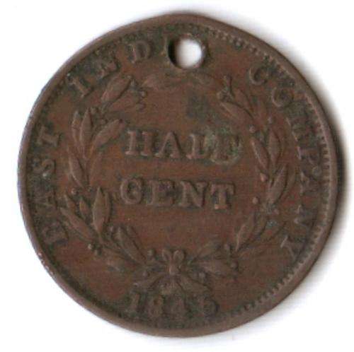 1845 Straits Settlements Half Cent, holed