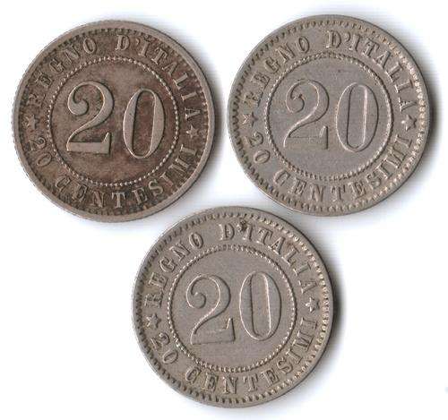 Italy 20 Centesimi 1894KB (x2) & 1895R *good condition*