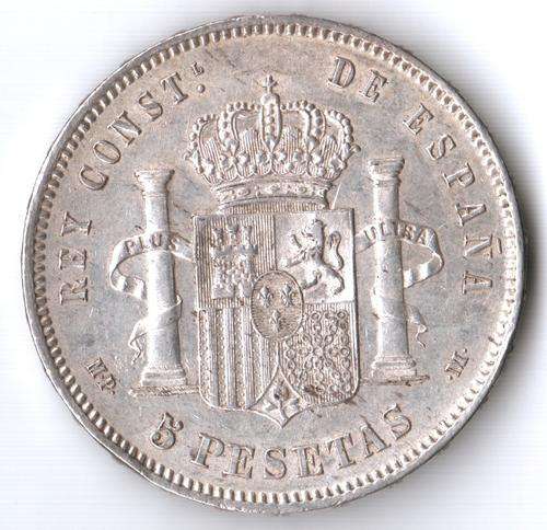1888 Spain crown-size silver 5 Pesetas MP-M *excellent detail*
