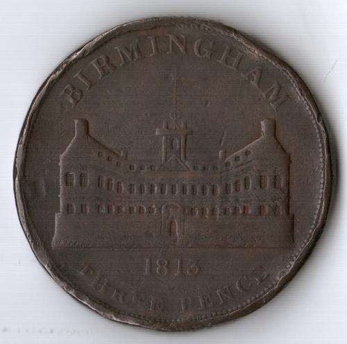 1813 Great Britain Birmingham 3 Pence giant copper workhouse token