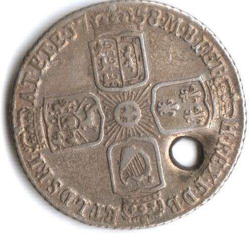 Great Britain silver 6 Pence 1758 George II holed
