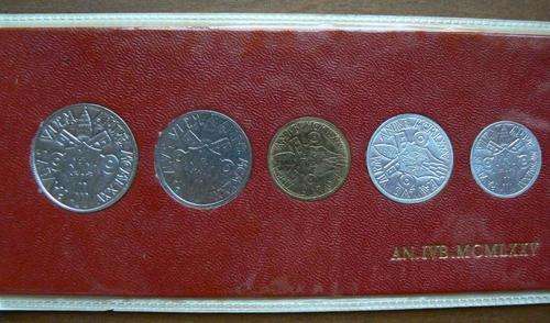 1975 Vatican UNC mint set - 5 coins - 5 to 100. Lire
