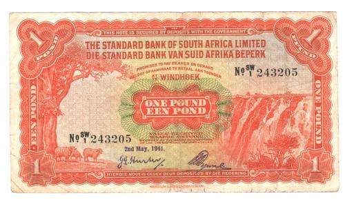 South West Africa 1 Pound Standard Bank 2 May 1941, small tears