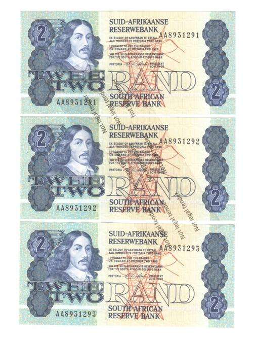 1990 SA R2 Stals Series AA - 3 UNC notes in sequence