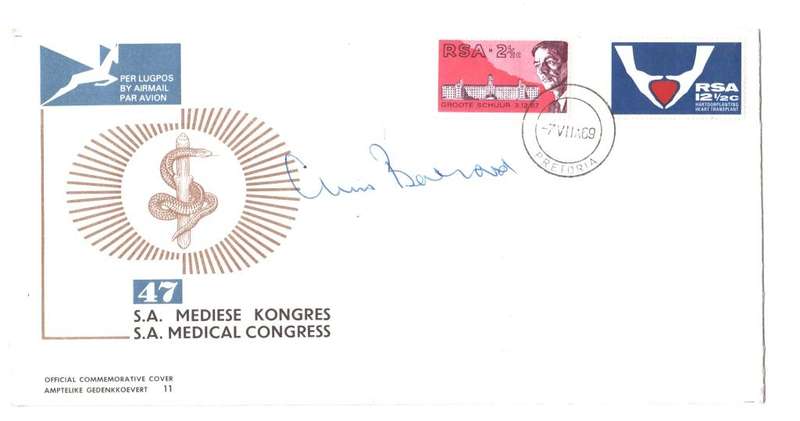 1969 SA Medical Congress FDC with Chris Barnard signature