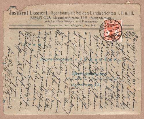 1919 Postal History letter Berlin