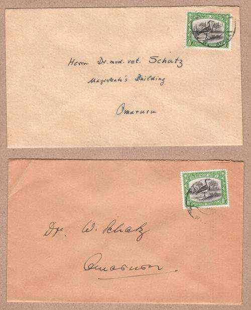 Postal History 2 envelopes Omaruru South West Africa