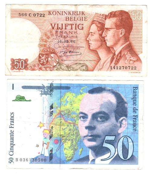 France 50 Franc 1997 (Little Prince) & Belgium 50 Frank 1966