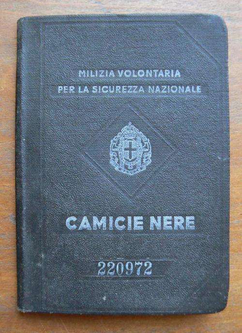 Rare Camicie Nere Italian Blackshirts fascist ID book - most of these books were destroyed after WW2