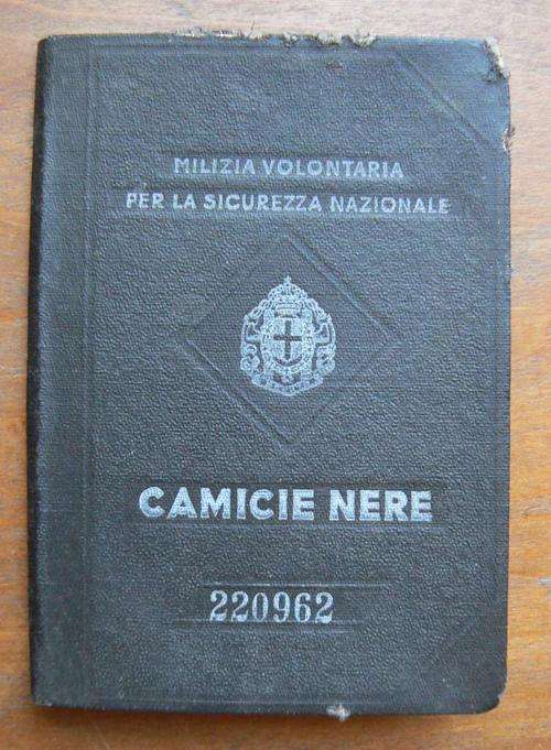 Rare Camicie Nere Italian Blackshirts fascist ID book - most of these books were destroyed after WW2