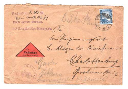 Postal history envelope Gottingen to Charlottenburg with police stamp 1925