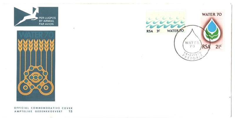 RSA 1970 First Day Cover (FDC) #13 Water, with very dark blue text rare