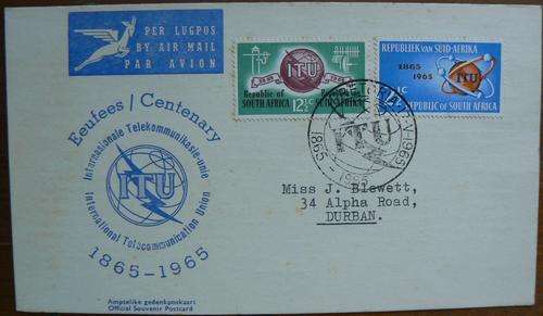 RSA 1965 First Day Card (FDC) # 1 ITU - 3 diamonds, rare