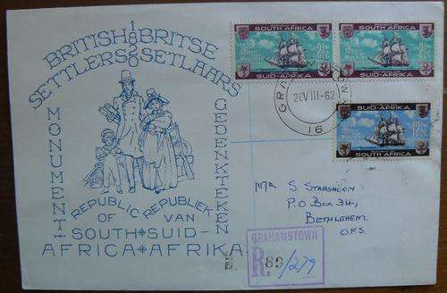 RSA 1962 pictorial cover 1820 British Settlers - registered mail with 3 stamps, rare