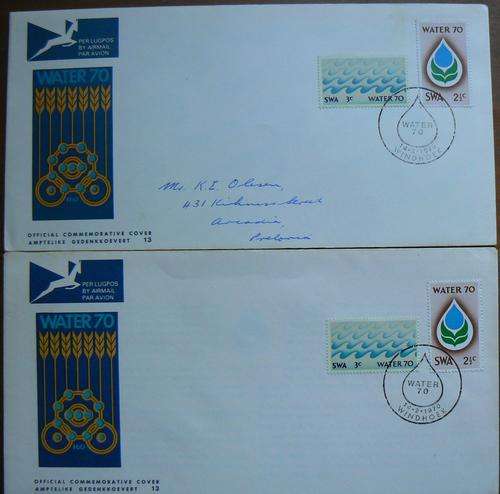 South West Africa (SWA) 1970 First Day Cover (FDC) # 1 water - addressed and unaddressed
