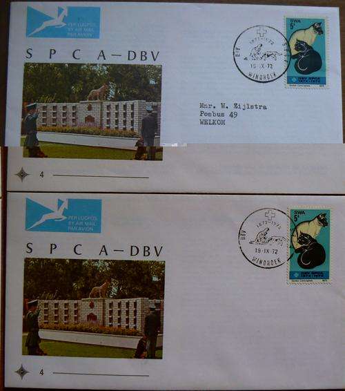 South West Africa (SWA) 1972 First Day Cover (FDC) # 4 SPCA - addressed and unaddressed