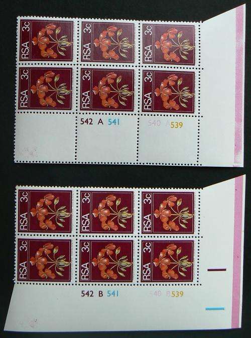 RSA 1974 3c control blocks (x2) with no date error - one with imperf margin