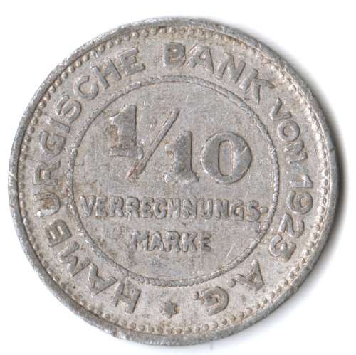 1923 Bank of Hamburg 1/10 Mark token