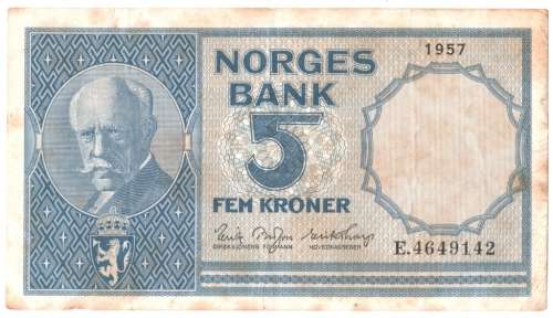 1957 Norway 5 Kroner p.30a