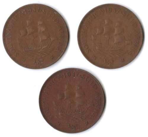 SA Union Half Penny 1937 (x3)