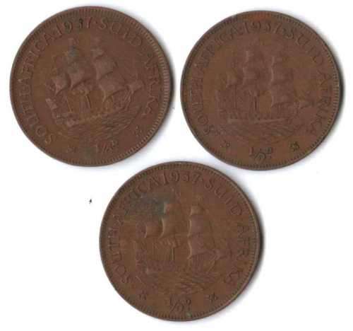 SA Union Half Penny 1937 (x3)