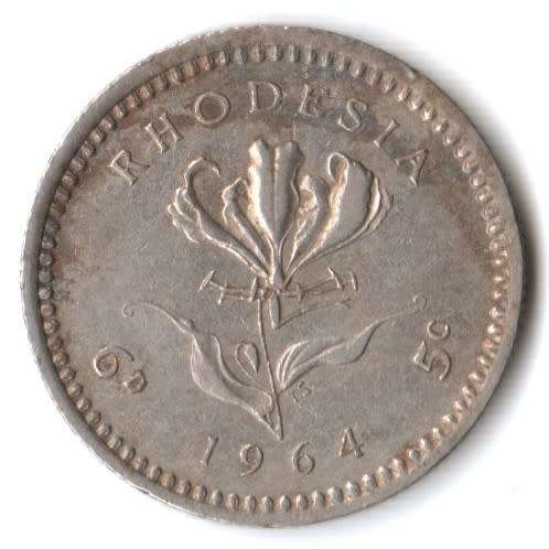 1964 Rhodesia 5 cent (6 pence) error - slight off centre strike - top rim wider than normal