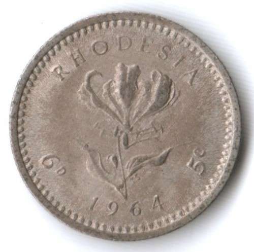 1964 Rhodesia 5 cents (6 pence) error - poor strike, severe striation
