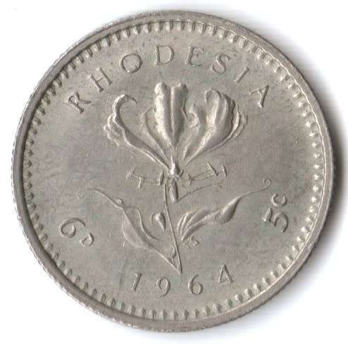 1964 Rhodesia 5 cents (6 pence) error - thick O in `Rhodesia`
