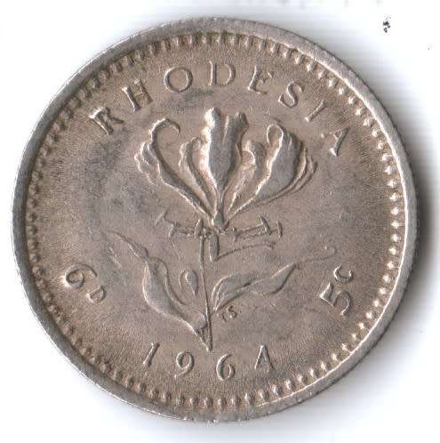 1964 Rhodesia 5 cents (6 pence) - error, heavy striation marks