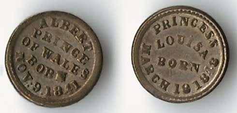 Great Britain 2 tiny model tokens: Prince of Wales 1841 & Princess Louisa 1848