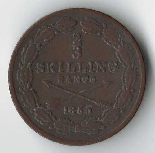 1850 Sweden 2/3 Skilling