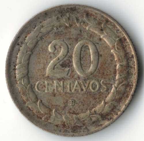1945B Colombia silver 20 Centavos