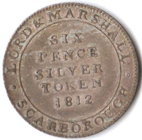 1812 silver Scarborough Lord & Marshall 6 Pence token - looks unused